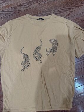 Tan Graphic Tee with Triple Tiger Print